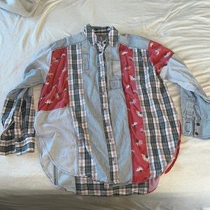 Free People floral plaid button down shirt